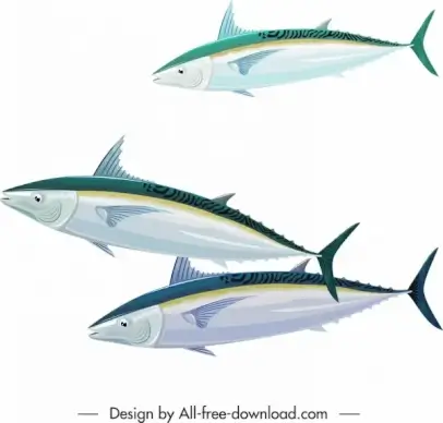 sea fishes icons swimming sketch colored modern design