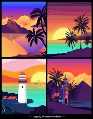 sea landscape backgrounds colorful dark classic design
