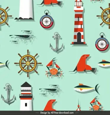 sea pattern template flat colorful emblems sketch