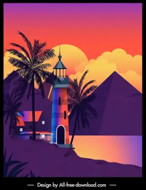 sea scenery painting dark colorful sunset sketch