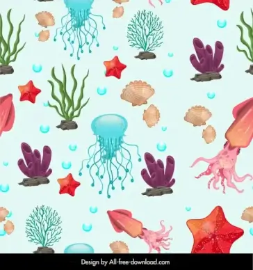 sea species pattern colorful animals icons decor