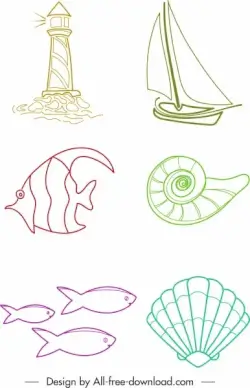 sea symbol icons handdrawn sketch