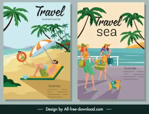 sea travel poster colorful cartoon sketch