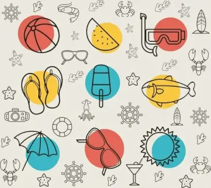 sea vacation design elements various flat symbol decor