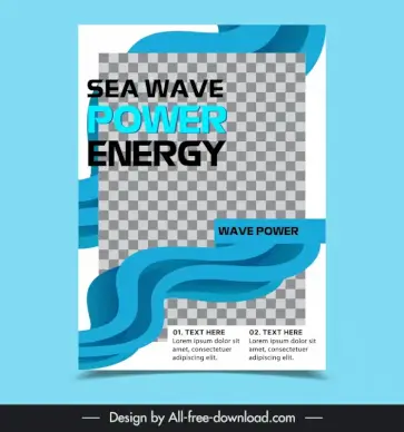 sea wave power energy poster template curved wave checkered