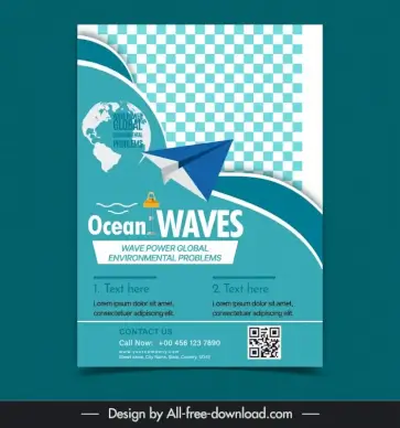 sea wave power energy poster template elegant checkered globe paper airplane 