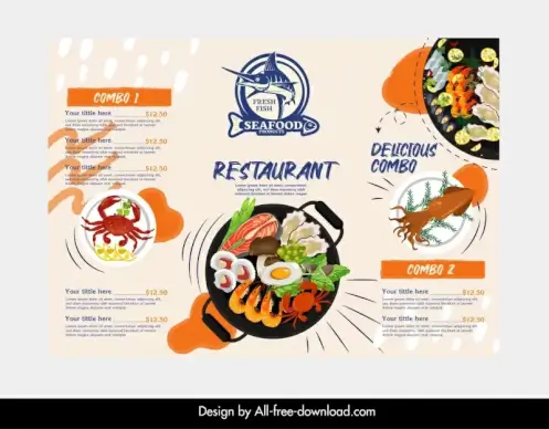 seafood menu template classical flat decor