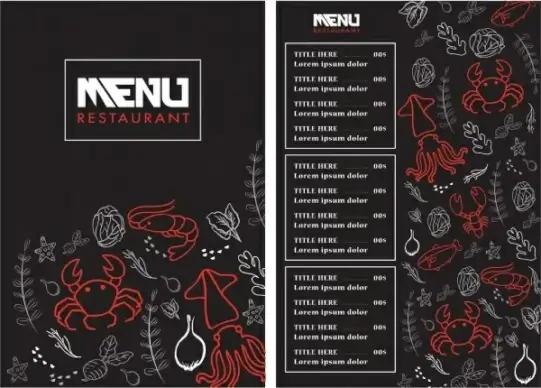 seafood menu template dark design species icons sketch