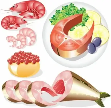seafood design elements colored 3d icons decor