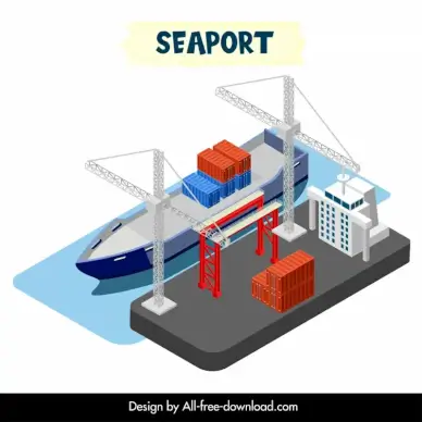 seaport logistics design elements modern 3d transportation elements sketch