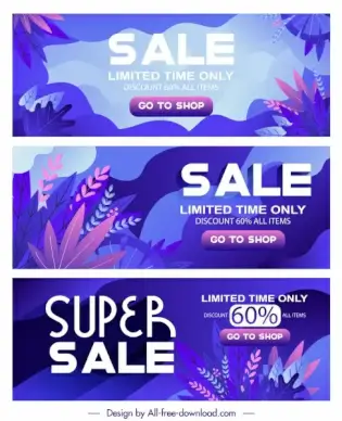 seasonal sales banners classic violet design leaves decor