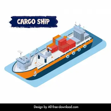 seaway transport logistics design elements cargo ship sketch modern 3d design 