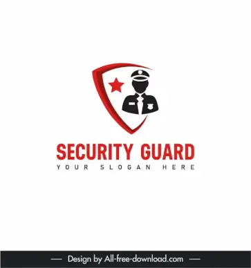 security guard logotype silhouette man icon star shield sketch