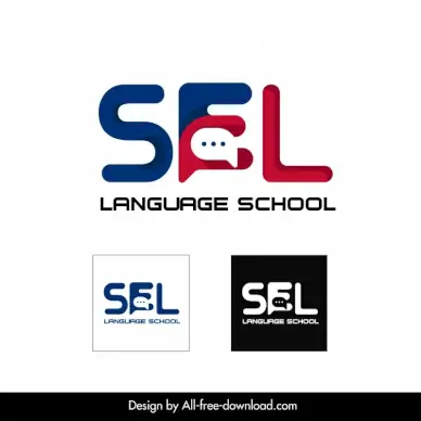 sel language school logo template stylized texts speech bubble decor