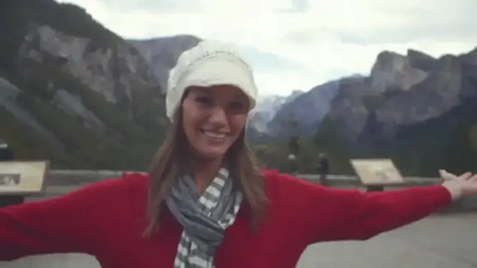 self movie of a tourist on mountain scenery