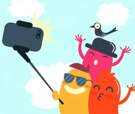 selfie enjoyment drawing stylized cartoon characters icons