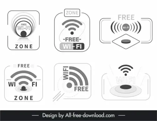 service wifi icons flat black white waves shapes outline 