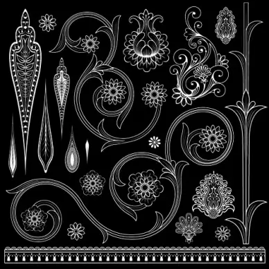 set of black and white paisley pattern vector graphics