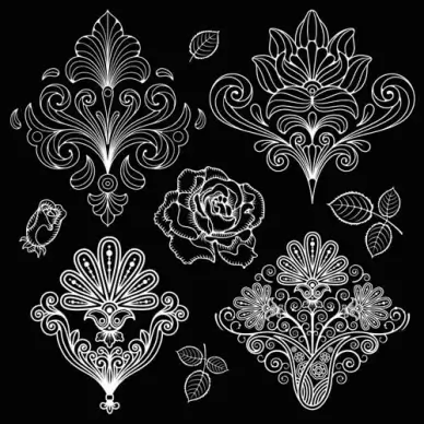 set of black and white paisley pattern vector graphics