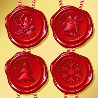 set of christmas wax seal elements vector graphics