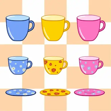 set of cups backdrop template bright flat sketch 