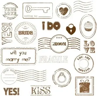 set of love seal label vector