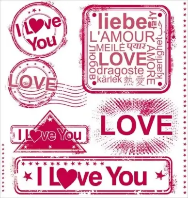 set of love seal label vector
