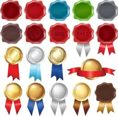 set of wax seal and award design elements vector