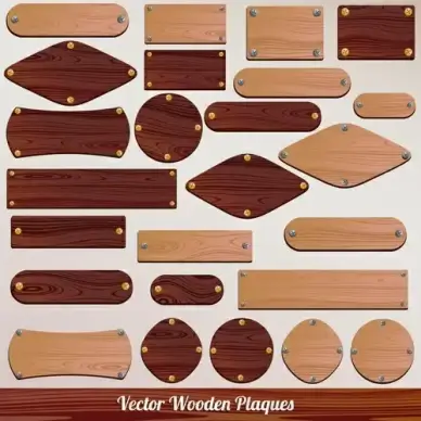 set of wooden plaques labels vector