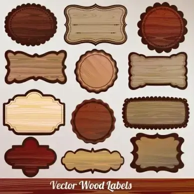 set of wooden plaques labels vector