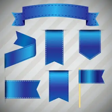 sets of blue silky ribbons on striped background