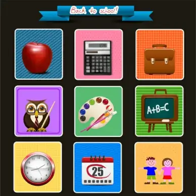 sets of education icons in flat design style