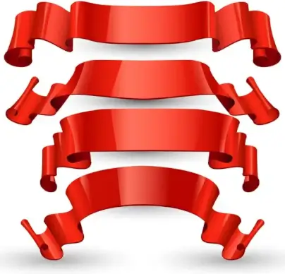 sets of red curled ribbons on white background