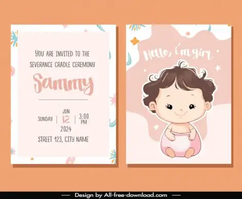 severance cradle ceremony invitation card template cute cartoon 