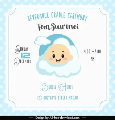 severance cradle ceremony invitation card template cute cartoon boy face cloud