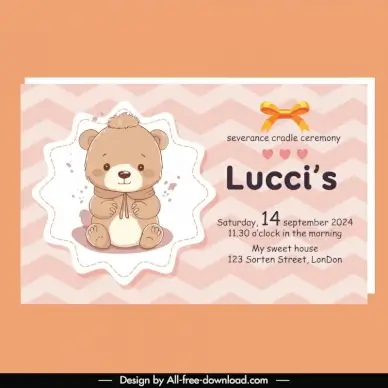severance cradle ceremony invitation card template cute flat teddy bear handdraw