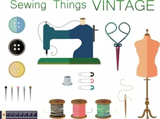sewing things collection design with vintage style