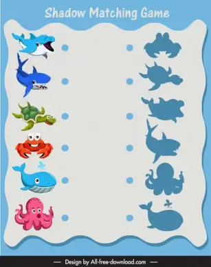 shadow matching game template cute cartoon species sketch