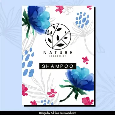 shampoo label template flat retro handdrawn flowers petals decor