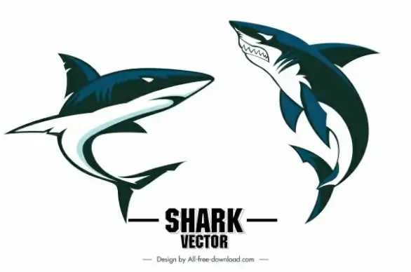 shark icons dynamic swimming sketch
