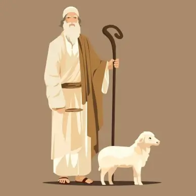 shepherds staff to scholars quill design element old man sheep cartoon 