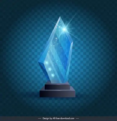 shining glass trophy award template luxury 3d diamond shape  