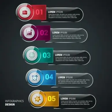 shiny infographics template rounded dark horizontal bars design
