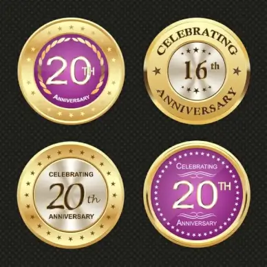 shiny round medal icons for anniversary celebration