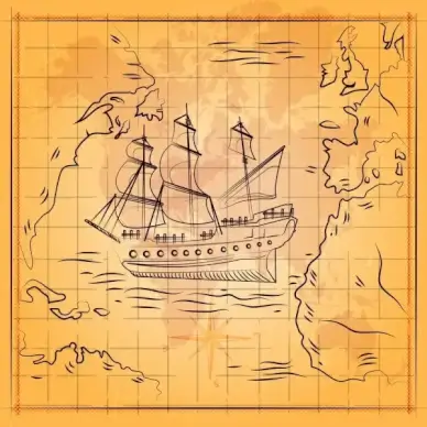 ship drawing retro design handdrawn sketch