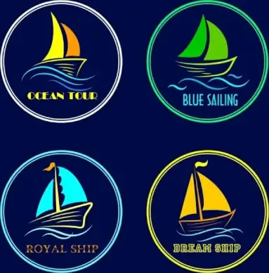 ship tour logotypes sail sea icons circle isolation