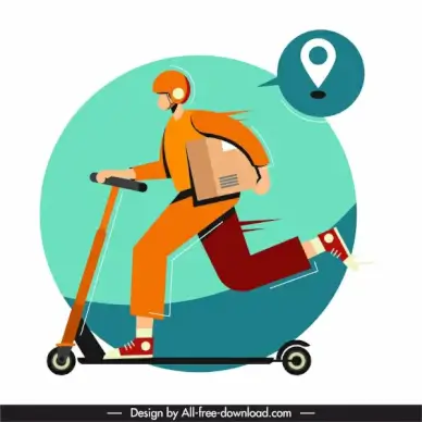 shipper icon man scooter icon motion cartoon sketch