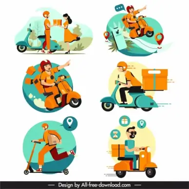 shipper icons cartoon characters sketch dynamic design