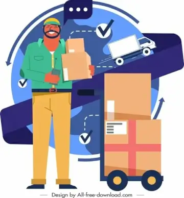 shipper job icon man goods truck sketch