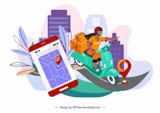 shipping background scooter smartphone sketch dynamic design